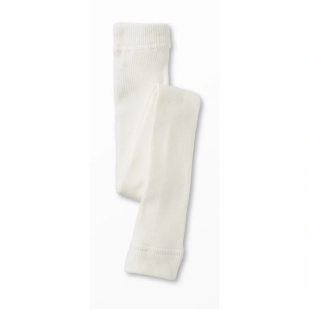 Hanna Andersson | Ribbed Ivory Bone White Knit Footless Tights